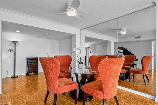 1101 N Elm St Unit 902, Greensboro, NC 27401 - dining space featuring a ceiling fan, a textured ceiling, baseboards, and recessed lighting