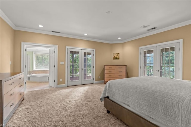 2020 La Dora Dr, High Point, NC 27265 - bedroom featuring french doors, access to outside, ornamental molding, recessed lighting, and light colored carpet
