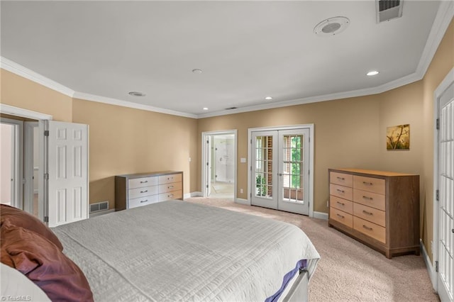2020 La Dora Dr, High Point, NC 27265 - bedroom with french doors, crown molding, light carpet, recessed lighting, and access to outside