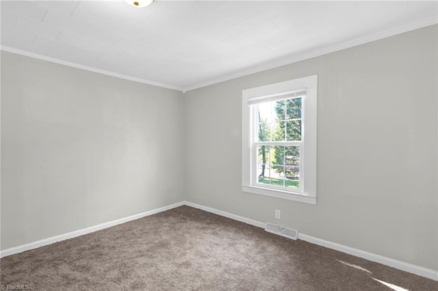 carpeted spare room with crown molding