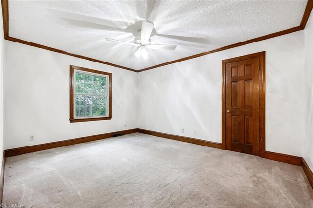 206 Swaim Ct, Salisbury, NC 28147 - carpeted empty room with ornamental molding, baseboards, a textured ceiling, and ceiling fan