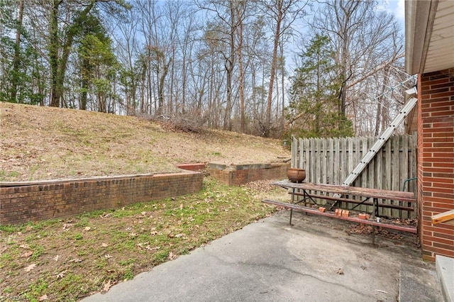 view of yard featuring a patio and fence