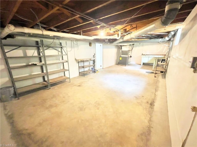 basement with heating unit