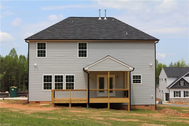 back of house featuring a wooden deck and crawl space