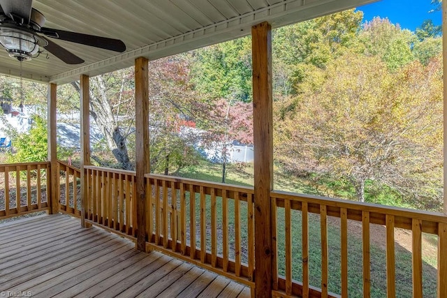 wooden deck with ceiling fan