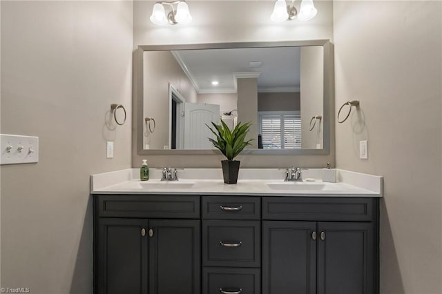 bathroom with vanity and crown molding