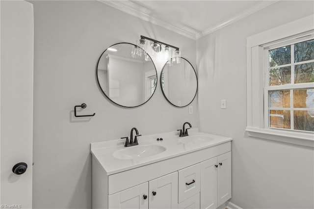 bathroom featuring vanity and ornamental molding