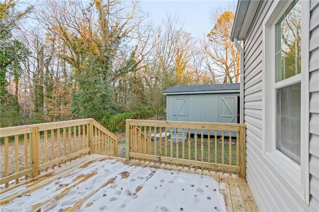 wooden deck with a storage unit