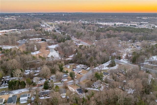 view of aerial view at dusk