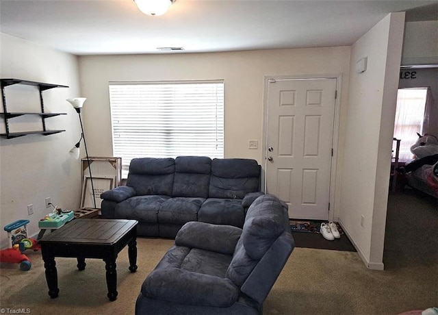 living room with carpet flooring