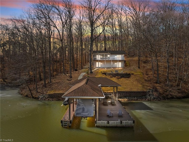 dock area with a water view