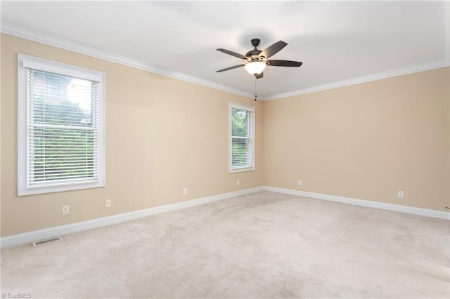 2012 Muirfield Ct, Elon, NC 27244 - spare room featuring healthy amount of natural light, crown molding, a ceiling fan, baseboards, and light colored carpet