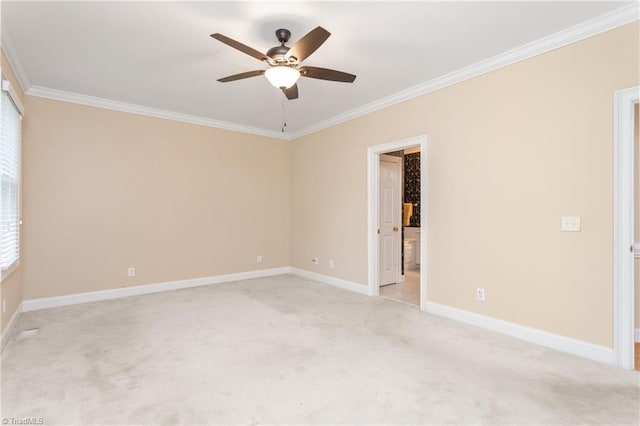 2012 Muirfield Ct, Elon, NC 27244 - spare room featuring crown molding, ceiling fan, light colored carpet, and baseboards