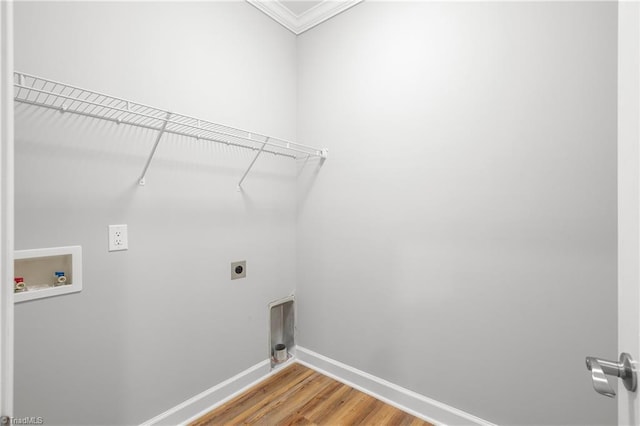 411 Motif Ln, Winston-Salem, NC 27107 - washroom with hookup for a washing machine, hookup for an electric dryer, crown molding, and light wood-style floors