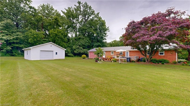 4211 Village Dr, Trinity, NC 27370 - view of green lawn with a detached garage and an outbuilding