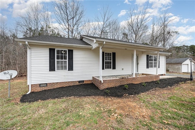 view of front of home with crawl space and a porch