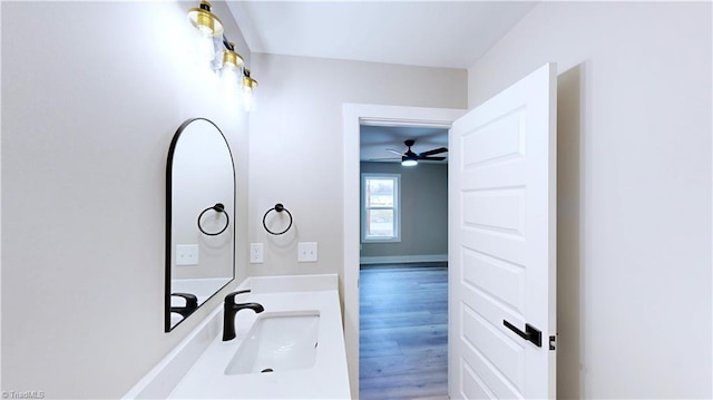 bathroom featuring hardwood / wood-style flooring and vanity