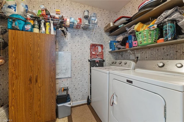119 Tadworth Ct, Mebane, NC 27302 - washroom featuring washing machine and clothes dryer and wallpapered walls