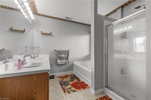119 Tadworth Ct, Mebane, NC 27302 - full bath featuring a bath, double vanity, and a shower stall