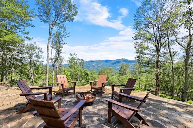 324 Sugar View Trl, Banner Elk, NC 28604 - view of patio / terrace featuring a fire pit and a mountain view
