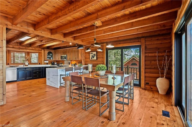 324 Sugar View Trl, Banner Elk, NC 28604 - dining room featuring a wooden ceiling with exposed beams and light wood-type flooring