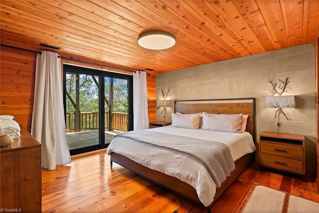 324 Sugar View Trl, Banner Elk, NC 28604 - bedroom with access to exterior, wooden ceiling, and hardwood / wood-style floors