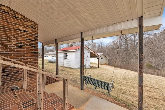 view of patio / terrace featuring an outdoor structure