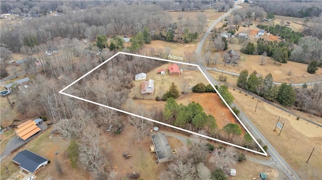 aerial view featuring a rural view