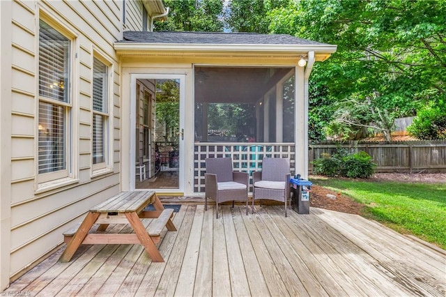 137 Bradford Place Ln, Lewisville, NC 27023 - wooden terrace featuring a sunroom