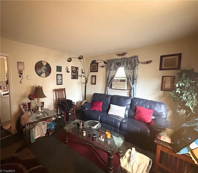 717 Dale St, Greensboro, NC 27406 - living room featuring a textured ceiling and cooling unit