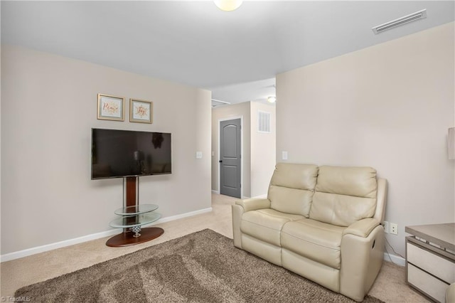 living room with light colored carpet