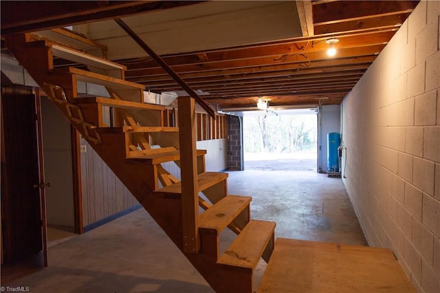 159 Evans Ln, Wilkesboro, NC 28697 - stairway with concrete flooring and concrete block wall
