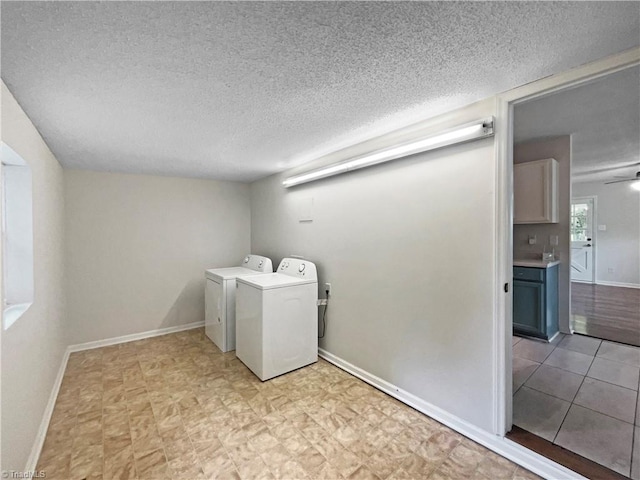 310 Cole St, Thomasville, NC 27360 - laundry area featuring independent washer and dryer, a textured ceiling, and a ceiling fan