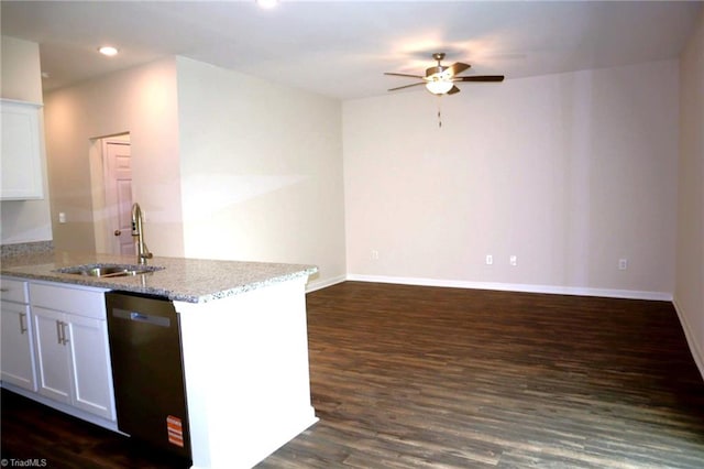 1100 Brooksridge Way, Whitsett, NC 27377 - kitchen with a sink, dishwashing machine, ceiling fan, white cabinetry, and recessed lighting