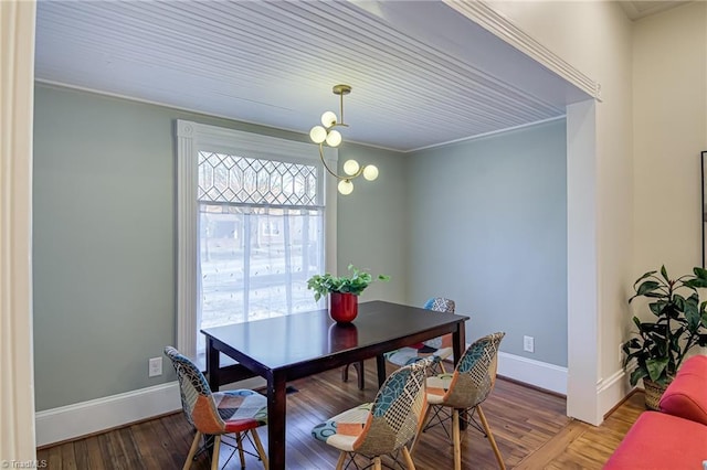 dining space featuring baseboards and wood finished floors