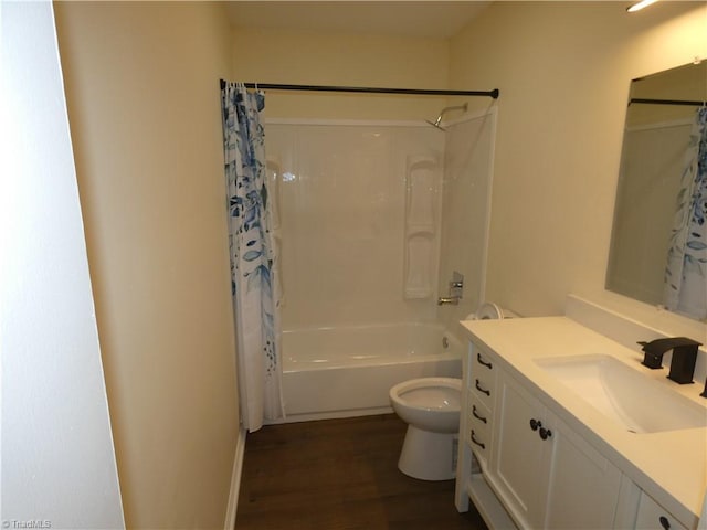 317 Westridge Dr, Yadkinville, NC 27055 - full bathroom with wood finished floors, shower / bath combination with curtain, vanity, and toilet