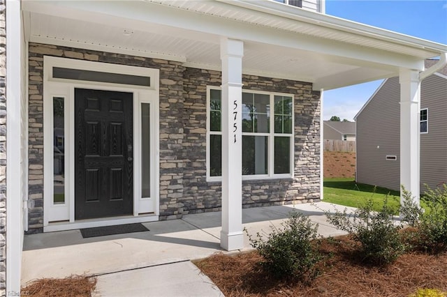 5751 Siler St, Trinity, NC 27370 - property entrance featuring covered porch and stone siding