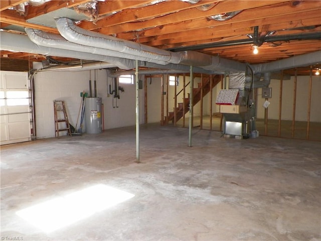 basement featuring electric water heater