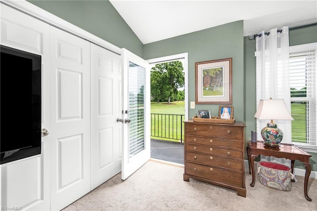 149 Warwicke Pl, Bermuda Run, NC 27006 - carpeted foyer entrance featuring vaulted ceiling