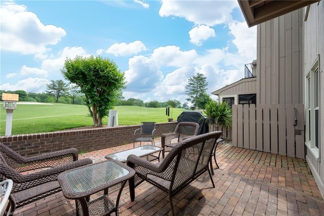149 Warwicke Pl, Bermuda Run, NC 27006 - view of patio / terrace with golf course view