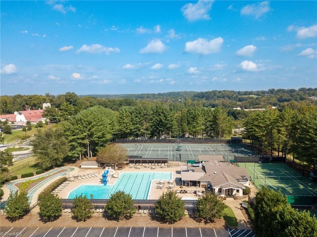 149 Warwicke Pl, Bermuda Run, NC 27006 - drone / aerial view of a heavily wooded area and a pool