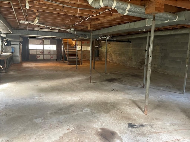 1706 Windsor Dr, High Point, NC 27262 - below grade area featuring stairs and concrete block wall