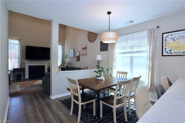547 Historic Dr, Hillsborough, NC 27278 - dining area featuring baseboards, visible vents, a wealth of natural light, and dark wood-style floors