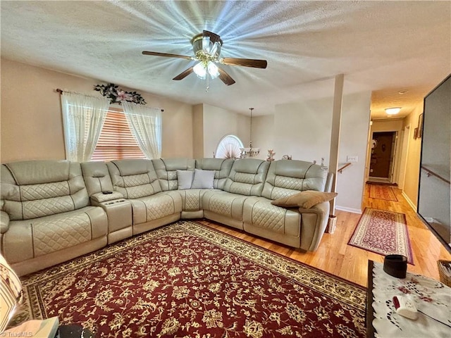 155 Page Farm Rd, Mount Airy, NC 27030 - living area featuring light wood-style floors, ceiling fan, and a textured ceiling