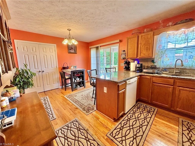 155 Page Farm Rd, Mount Airy, NC 27030 - kitchen featuring brown cabinets, light wood-style floors, a sink, and dishwasher