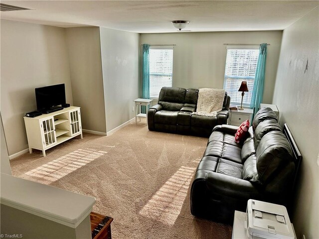 living room featuring carpet and a wealth of natural light