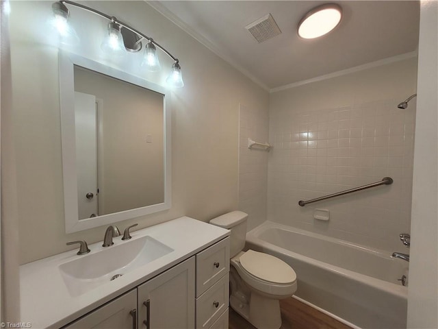 133 Lori Ln, Mount Airy, NC 27030 - full bathroom featuring crown molding, vanity, shower / washtub combination, and wood finished floors