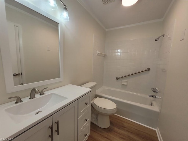 133 Lori Ln, Mount Airy, NC 27030 - bathroom with vanity, wood finished floors, bathing tub / shower combination, and crown molding