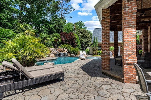 outdoor pool featuring a patio