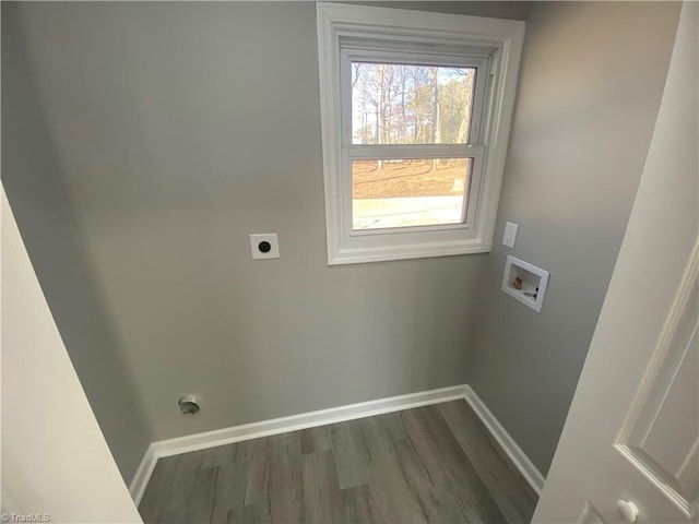 laundry room with washer hookup, hookup for an electric dryer, and dark hardwood / wood-style flooring